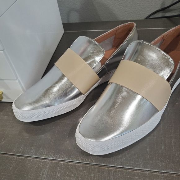 all black Shoes - ALLBLACK Silver Metallic Slip On Sneakers